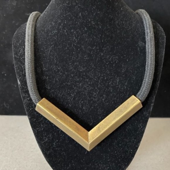 Brass Brutalist Style Chevron on Cord Brass Magnetic Closure one of a kind 1970s - Picture 1 of 5